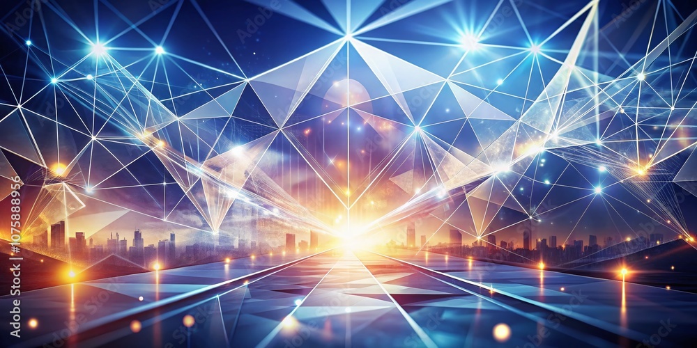 Poster modern abstract background with glowing geometric shapes and shiny gradient lines in a futuristic st