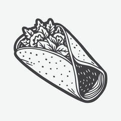 Veggie Burrito Silhouette Vector Illustration Isolated On White Background Perfect For Food Art Design