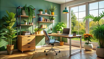 Modern Home Office Setup Featuring Ergonomic Furniture, Stylish Decor, and Efficient Organization for Productive Remote Work Environments
