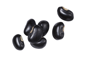 Black beans close up, isolated on white background, top view.