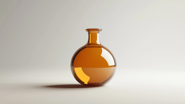 Empty round bottom flask casting shadow on white background