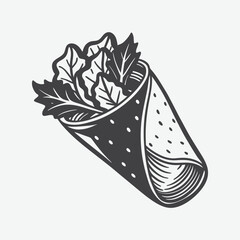 Spinach and Feta Wrap Silhouette Vector Illustration Isolated on White Background