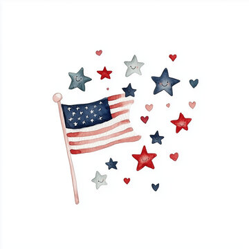 watercolor american flag with smiling stars clip art preview