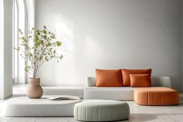 minimalist interior orange sofa design of modern living room