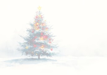 Fototapeta premium 手描き風の愛らしい水彩クリスマスツリー