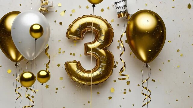  Three anniversary birthday celebration with balloons A