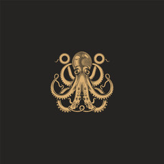 Steampunk octopus logo design vector vintage