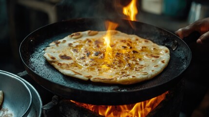 Freshly cooked roti with golden brown texture, perfect for culinary themes