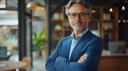 Fototapeta premium Business leader inspires confidence in modern workspace