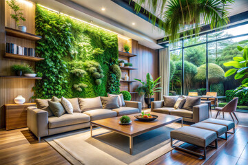 Fototapeta premium Luxury Living Room with Indoor Garden