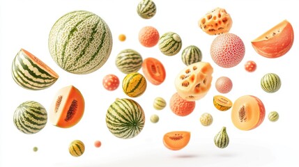 Juicy watermelons, cantaloupes, and honeydews floating