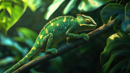 Green Chameleon on Branch