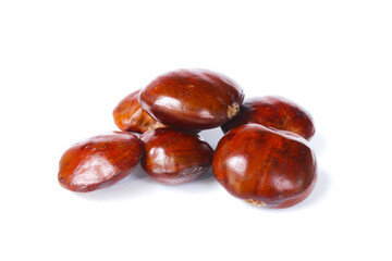 Dogfruit (Archidendron pauciflorum) an Indonesia commonly called djenkol, jengkol or jering isolated on white background. Food Ingredients