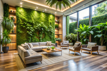 Obraz premium Luxury Living Room with Indoor Garden