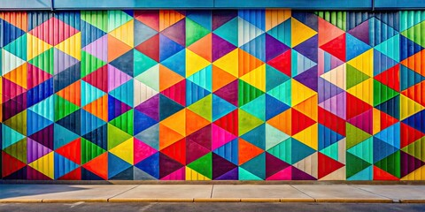 Colorful abstract geometric mural in vibrant hues, abstract, colorful, geometric, mural, art, design, vibrant, pattern