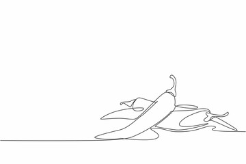 Single one line drawing some chilies stacked. Spiciness ready to add treat and flavor to any dish. Interesting composition. Spicy lover. National Chili Day. Continuous line design graphic illustration