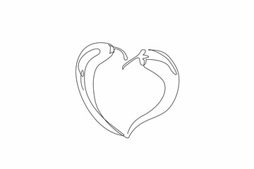 Single continuous line drawing two chilies forming a heart shape.  Passionate and fiery love, a spicy and intense connection. Spicy lover. National Chili Day. One line design vector illustration