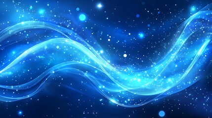 abstract blue background with glowing particles and sparkles.