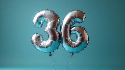 Fototapeta premium Silver Number 36 Balloons on Blue Background.