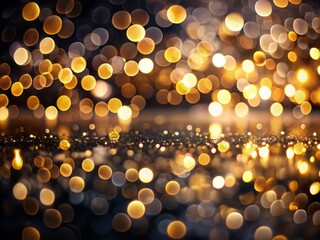 Ethereal Soft Bokeh Light Circles in Gold and Silver Over a Black Canvas for Abstract and Artistic Photography Projects