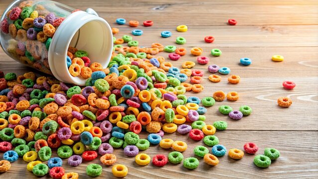 Spilled breakfast cereal on floor, messy, accident, food, kitchen, scattered, scattered, wasted, cleanup, spilled milk - Powered by Adobe