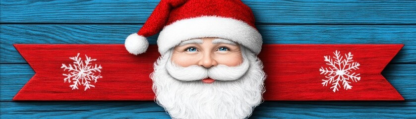 Festive Themed Christmas Sale Banner Featuring Santa Claus with a Bright Blue Background and Holiday Elements for Exclusive Offers