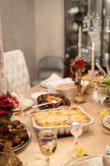 Holiday dining room dinner spread