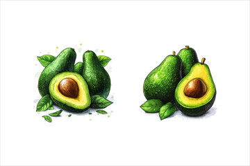 A vector illustration of an avocado. Avocado clipart cartoon Illustration.