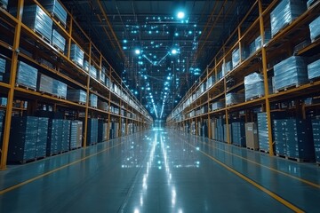 Fototapeta premium Warehouse Interior with Connected Network