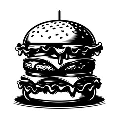 Burger silhouette vector. Burger food icon vector. Burger icon on a white background