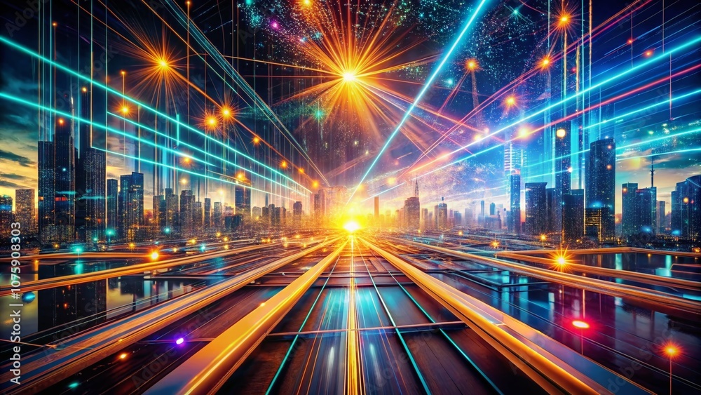 Poster surreal futuristic technology lines background with dynamic light effects creating a dreamlike atmos
