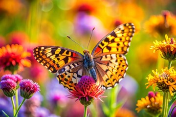 Fototapeta premium a butterfly is sitting on a purple flower