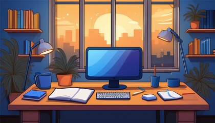 desk with computer