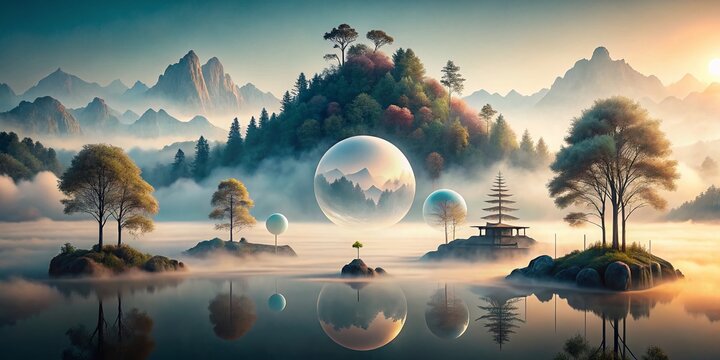 Surreal Minimal Logo Design in a Dreamlike Landscape Featuring Abstract Shapes and Soft Colors for Modern Branding and Creative Projects