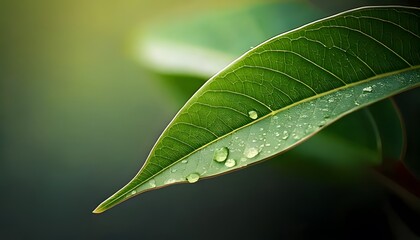 Fototapeta premium Leaf macro with dewdrops, intricate natural design, 3D illustration.