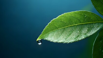 Leaf macro with dewdrops, intricate natural design, 3D illustration.