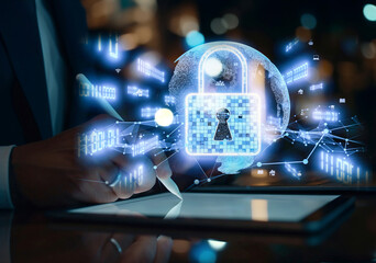 Business person explore the core of cyber security. Delve into cyber protection methods, cyber...