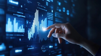Hand Interacting with Financial Data on a Digital Screen