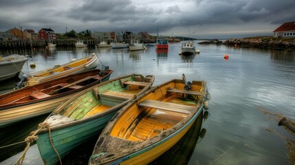 Fototapeta premium Marina Bliss: A Collection of Boats Docked in Tranquil Waters