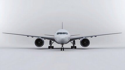 A white airplane with its front landing gear
