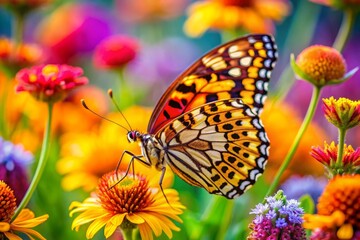 Obraz premium a butterfly is sitting on a flower with the sun behind it