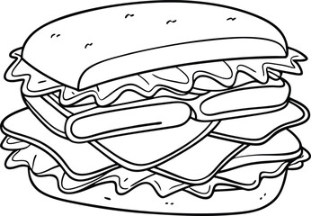 Single one line drawing Sandwich concept. Continuous line draw design graphic vector illustration on transparent background