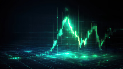Fototapeta premium digital financial chart displaying green upward trends and data points, symbolizing growth and investment opportunities. background is dark, enhancing vibrant colors