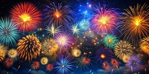 Naklejka premium Vibrant Abstract Firework Background with Free Space for Text or Design Elements, Perfect for Celebratory Themes and Creative Projects
