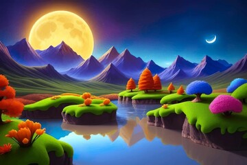 Beautiful and Peaceful Nature Scenery Illustration Landscape Countryside Tranquil Vibrant and Colorful