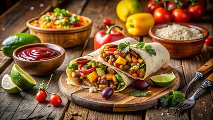 Vibrant Burrito Feast: Mouthwatering Street Fast Food from Mexico Showcasing Colorful Ingredients and Authentic Presentation for Culinary Enthusiasts and Food Lovers