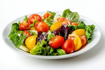 Fresh salad with mixed greens, cherry tomatoes, and yellow tomatoes.