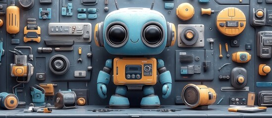 Obraz premium Cute Robot with Tools