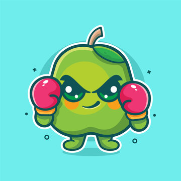 recommend clip art: funny guava fruit character mascot playing boxing sport isolated cartoon