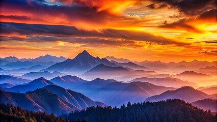 Obraz premium Golden Hues Embrace Serene Mountain Ranges, A Symphony of Colors and Tranquility